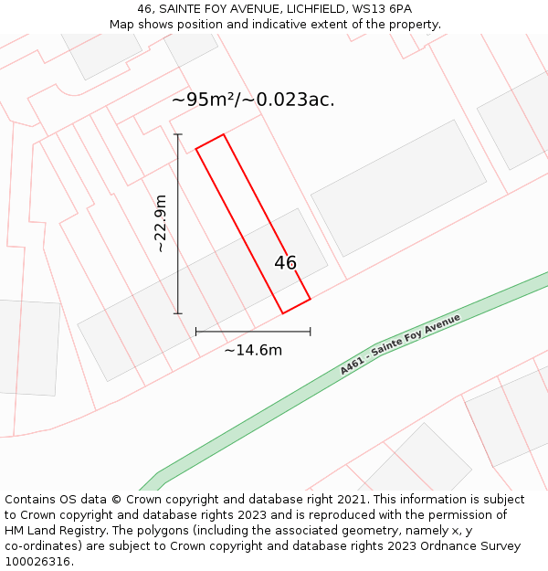 46, SAINTE FOY AVENUE, LICHFIELD, WS13 6PA: Plot and title map