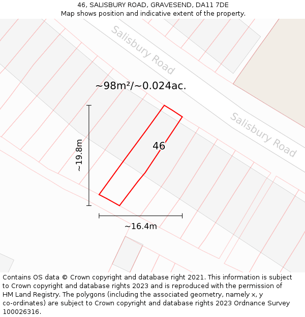 46, SALISBURY ROAD, GRAVESEND, DA11 7DE: Plot and title map