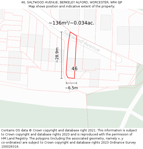 46, SALTWOOD AVENUE, BERKELEY ALFORD, WORCESTER, WR4 0JP: Plot and title map
