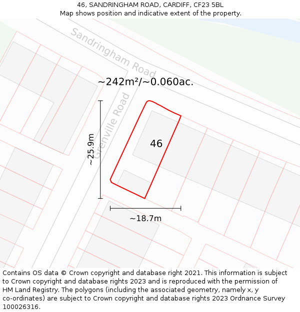 46, SANDRINGHAM ROAD, CARDIFF, CF23 5BL: Plot and title map
