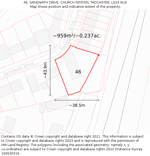 46, SANDWATH DRIVE, CHURCH FENTON, TADCASTER, LS24 9US: Plot and title map