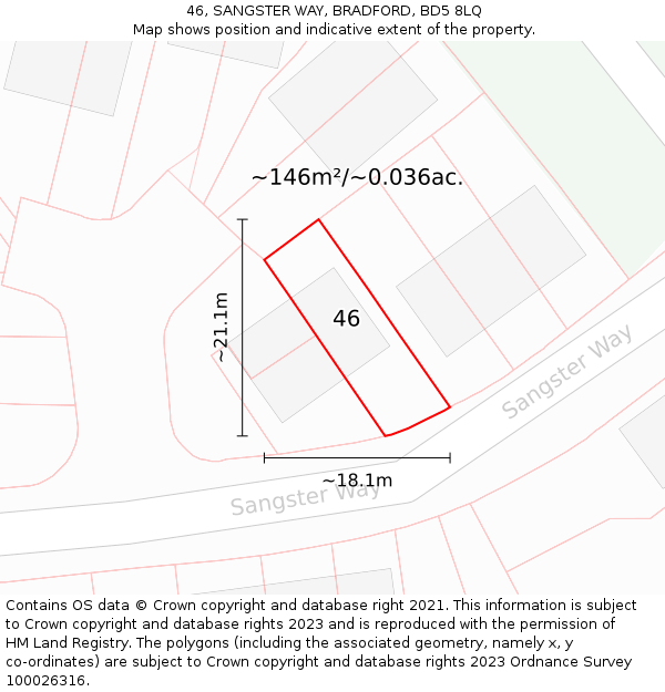 46, SANGSTER WAY, BRADFORD, BD5 8LQ: Plot and title map