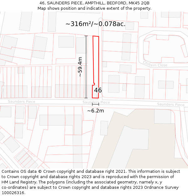 46, SAUNDERS PIECE, AMPTHILL, BEDFORD, MK45 2QB: Plot and title map