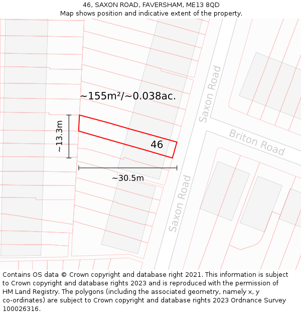 46, SAXON ROAD, FAVERSHAM, ME13 8QD: Plot and title map
