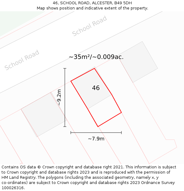 46, SCHOOL ROAD, ALCESTER, B49 5DH: Plot and title map