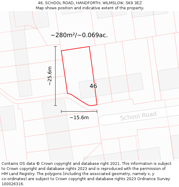 46, SCHOOL ROAD, HANDFORTH, WILMSLOW, SK9 3EZ: Plot and title map