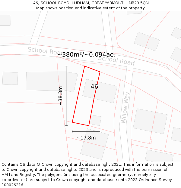46, SCHOOL ROAD, LUDHAM, GREAT YARMOUTH, NR29 5QN: Plot and title map