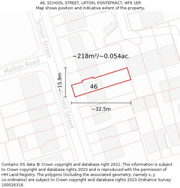 46, SCHOOL STREET, UPTON, PONTEFRACT, WF9 1ER: Plot and title map