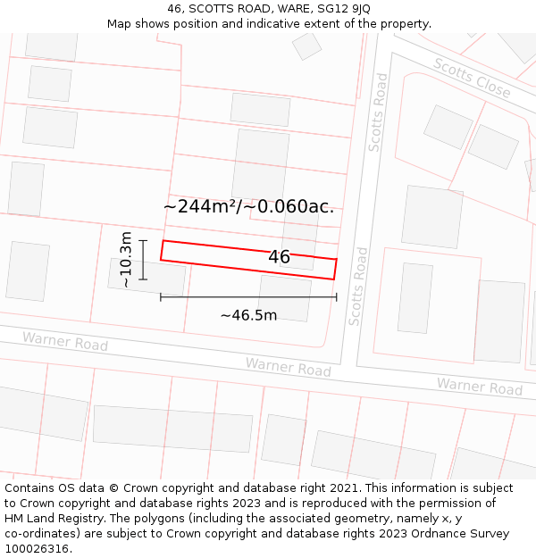 46, SCOTTS ROAD, WARE, SG12 9JQ: Plot and title map
