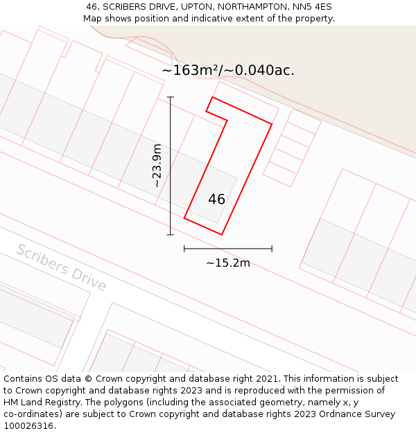 46, SCRIBERS DRIVE, UPTON, NORTHAMPTON, NN5 4ES: Plot and title map