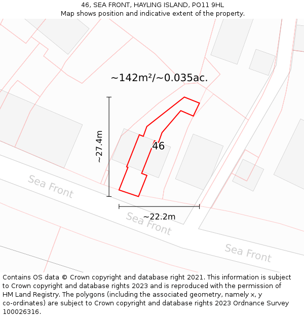 46, SEA FRONT, HAYLING ISLAND, PO11 9HL: Plot and title map