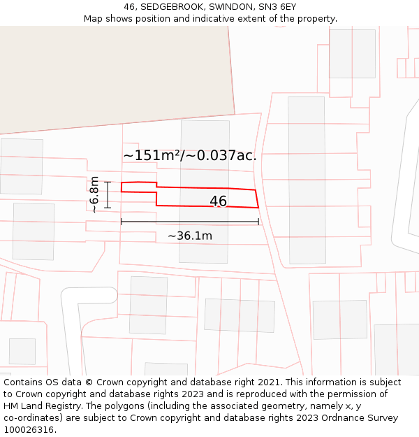 46, SEDGEBROOK, SWINDON, SN3 6EY: Plot and title map
