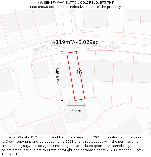 46, SENTRY WAY, SUTTON COLDFIELD, B75 7HT: Plot and title map