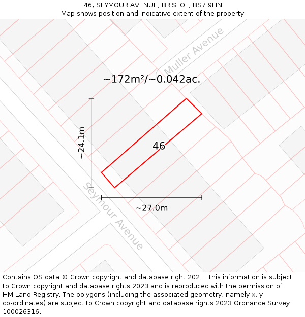 46, SEYMOUR AVENUE, BRISTOL, BS7 9HN: Plot and title map