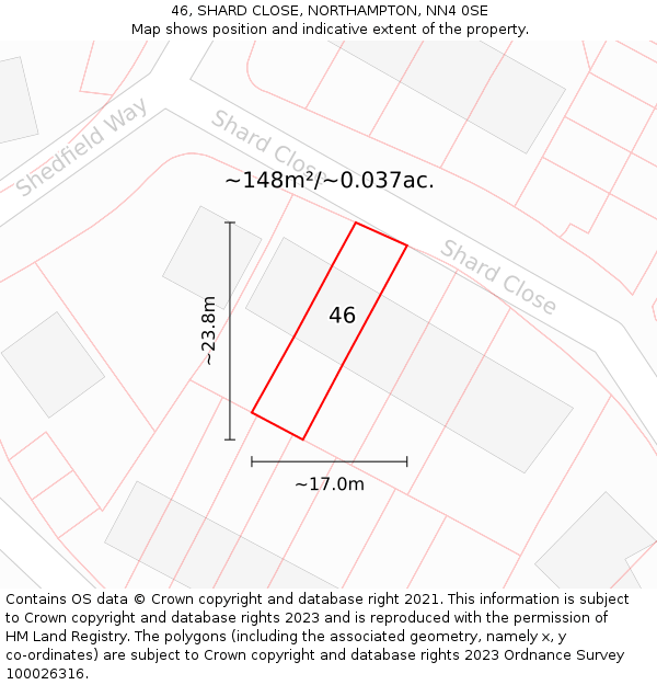 46, SHARD CLOSE, NORTHAMPTON, NN4 0SE: Plot and title map