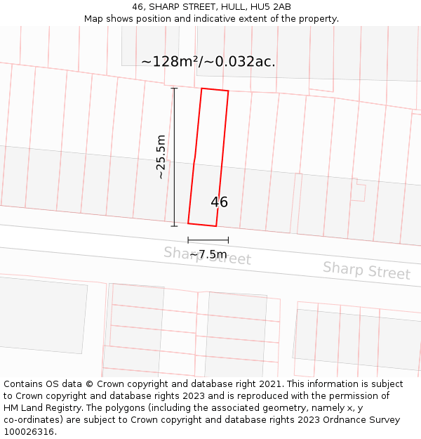 46, SHARP STREET, HULL, HU5 2AB: Plot and title map