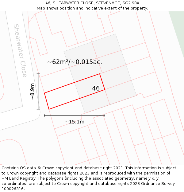 46, SHEARWATER CLOSE, STEVENAGE, SG2 9RX: Plot and title map