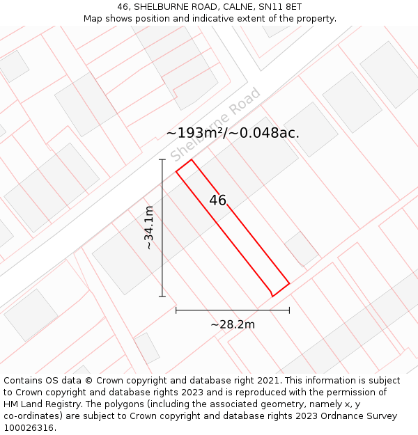 46, SHELBURNE ROAD, CALNE, SN11 8ET: Plot and title map