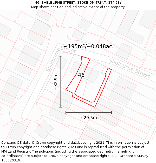 46, SHELBURNE STREET, STOKE-ON-TRENT, ST4 5EY: Plot and title map