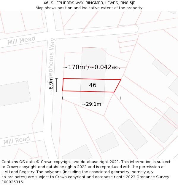 46, SHEPHERDS WAY, RINGMER, LEWES, BN8 5JE: Plot and title map