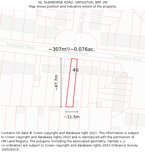 46, SHERBORNE ROAD, ORPINGTON, BR5 1RF: Plot and title map