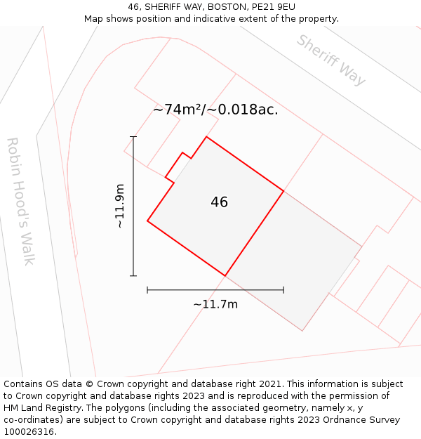 46, SHERIFF WAY, BOSTON, PE21 9EU: Plot and title map