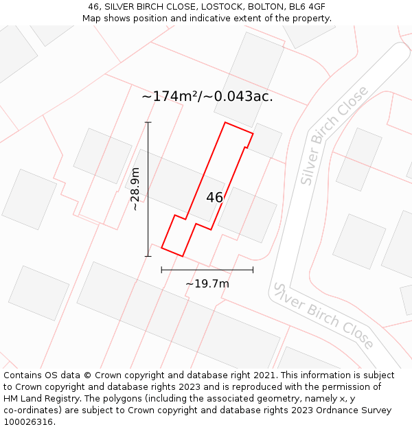 46, SILVER BIRCH CLOSE, LOSTOCK, BOLTON, BL6 4GF: Plot and title map