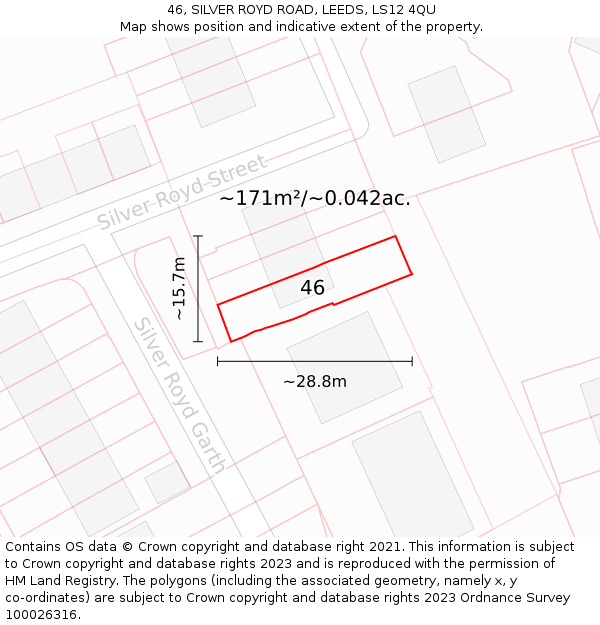 46, SILVER ROYD ROAD, LEEDS, LS12 4QU: Plot and title map