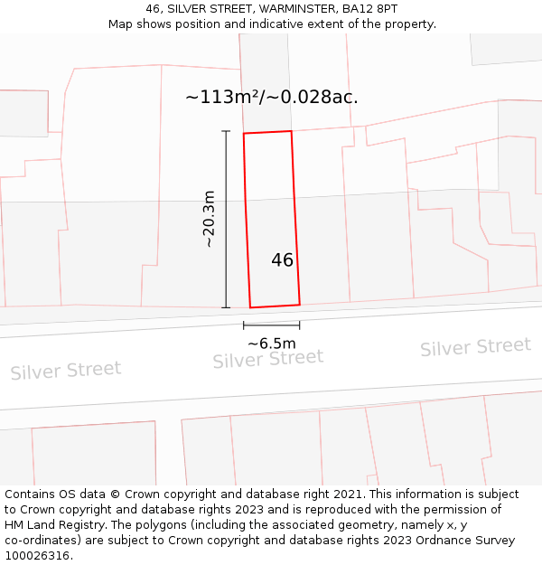 46, SILVER STREET, WARMINSTER, BA12 8PT: Plot and title map