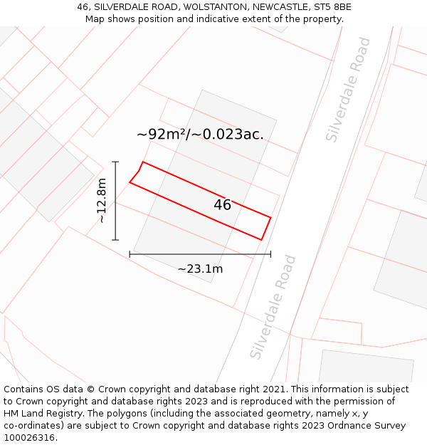46, SILVERDALE ROAD, WOLSTANTON, NEWCASTLE, ST5 8BE: Plot and title map