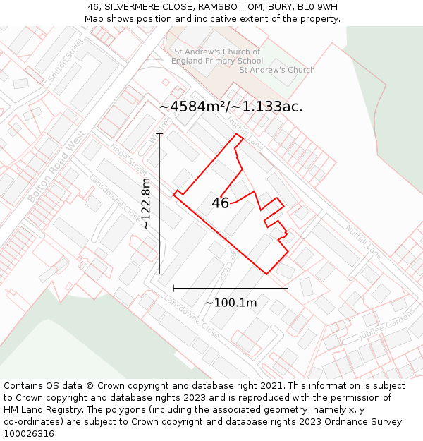 46, SILVERMERE CLOSE, RAMSBOTTOM, BURY, BL0 9WH: Plot and title map