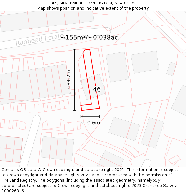 46, SILVERMERE DRIVE, RYTON, NE40 3HA: Plot and title map
