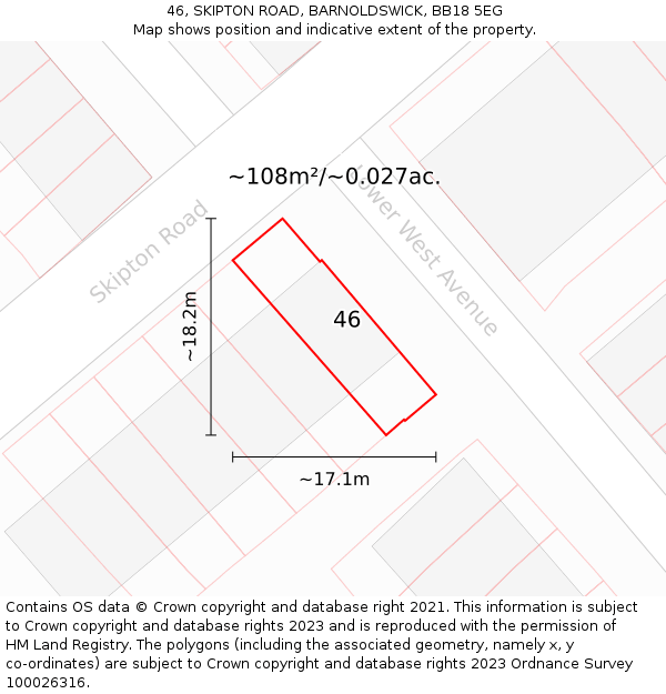 46, SKIPTON ROAD, BARNOLDSWICK, BB18 5EG: Plot and title map