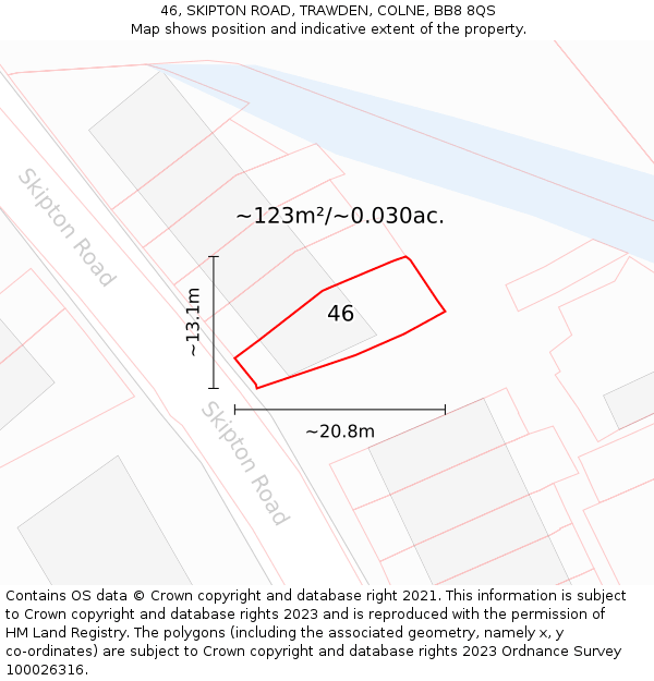 46, SKIPTON ROAD, TRAWDEN, COLNE, BB8 8QS: Plot and title map