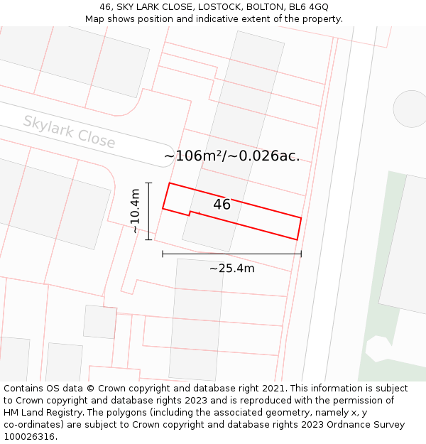 46, SKY LARK CLOSE, LOSTOCK, BOLTON, BL6 4GQ: Plot and title map