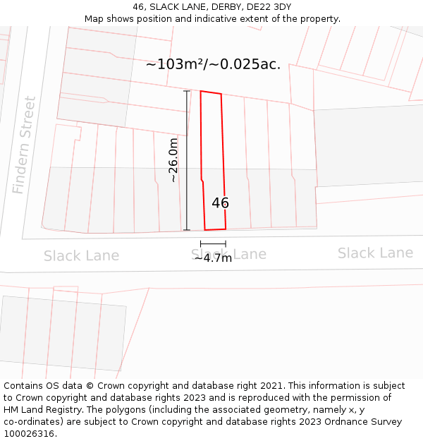 46, SLACK LANE, DERBY, DE22 3DY: Plot and title map