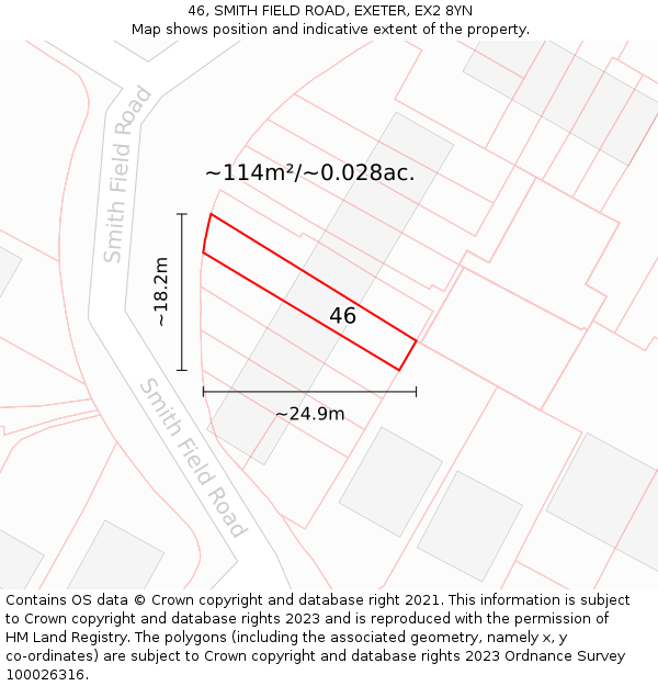 46, SMITH FIELD ROAD, EXETER, EX2 8YN: Plot and title map