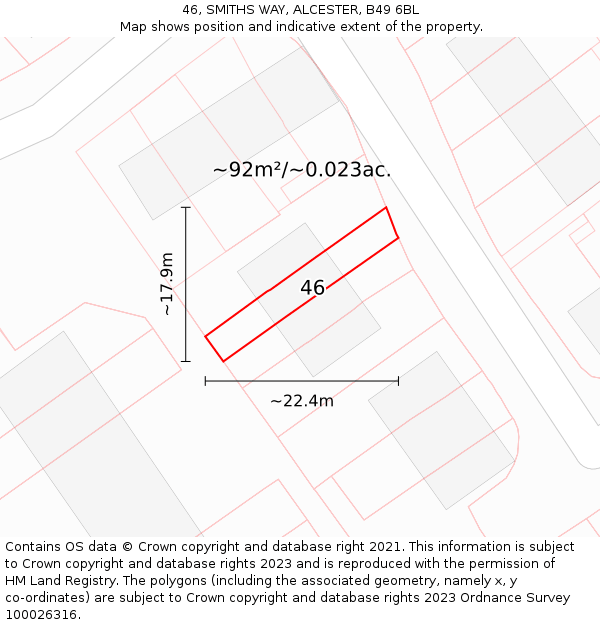 46, SMITHS WAY, ALCESTER, B49 6BL: Plot and title map