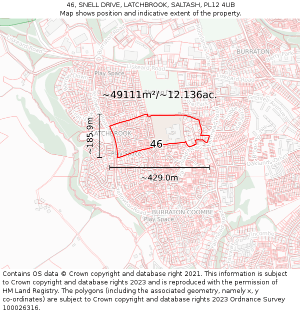 46, SNELL DRIVE, LATCHBROOK, SALTASH, PL12 4UB: Plot and title map