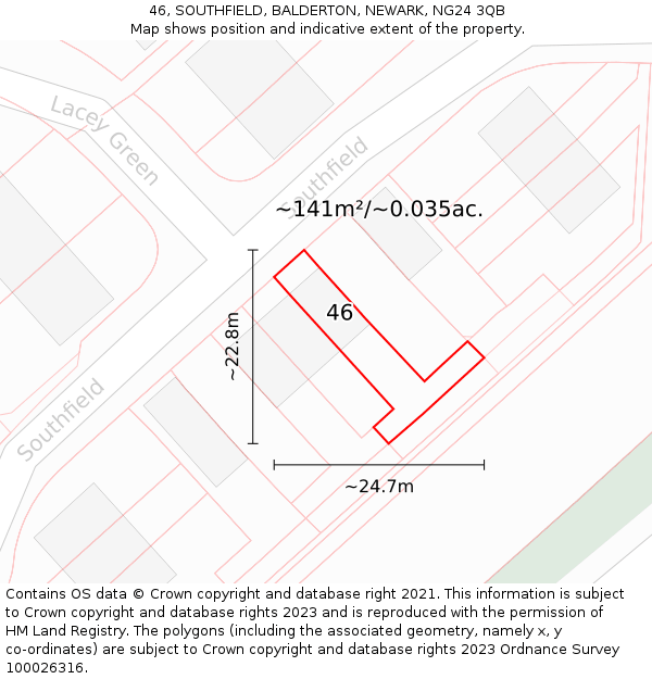 46, SOUTHFIELD, BALDERTON, NEWARK, NG24 3QB: Plot and title map