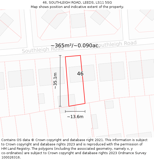 46, SOUTHLEIGH ROAD, LEEDS, LS11 5SG: Plot and title map