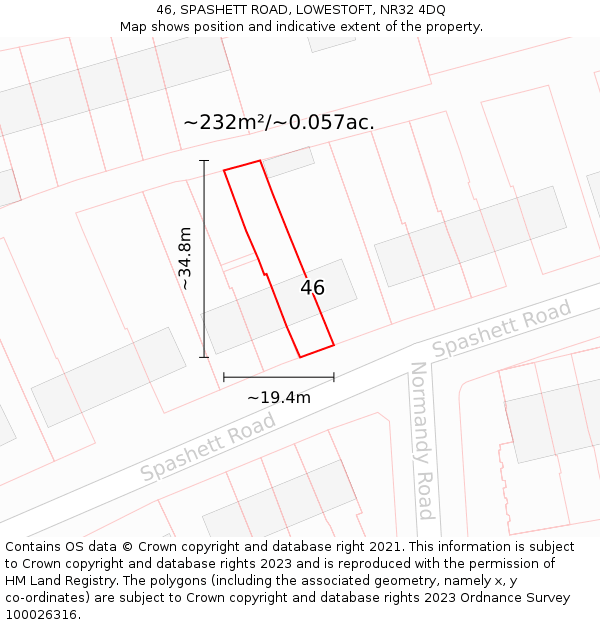 46, SPASHETT ROAD, LOWESTOFT, NR32 4DQ: Plot and title map