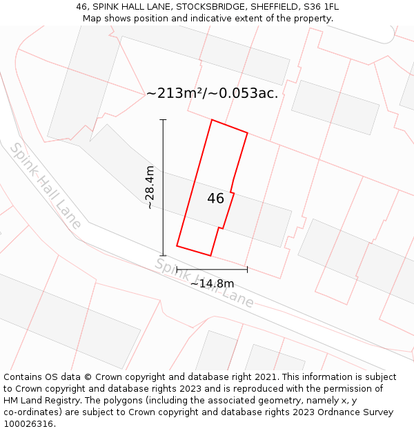 46, SPINK HALL LANE, STOCKSBRIDGE, SHEFFIELD, S36 1FL: Plot and title map