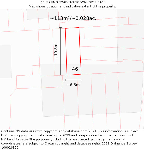 46, SPRING ROAD, ABINGDON, OX14 1AN: Plot and title map