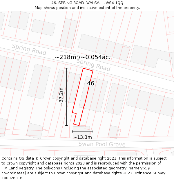 46, SPRING ROAD, WALSALL, WS4 1QQ: Plot and title map