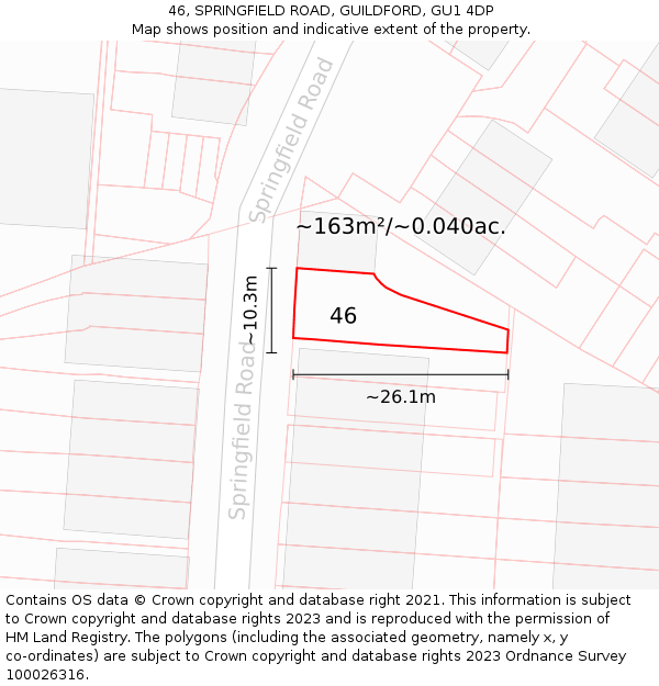 46, SPRINGFIELD ROAD, GUILDFORD, GU1 4DP: Plot and title map