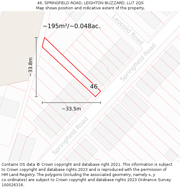 46, SPRINGFIELD ROAD, LEIGHTON BUZZARD, LU7 2QS: Plot and title map