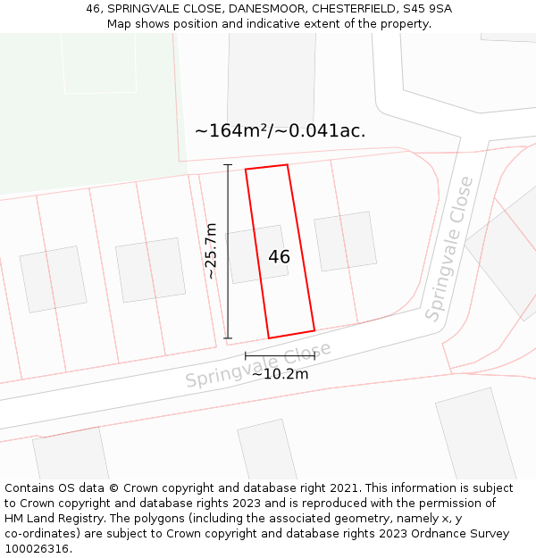 46, SPRINGVALE CLOSE, DANESMOOR, CHESTERFIELD, S45 9SA: Plot and title map