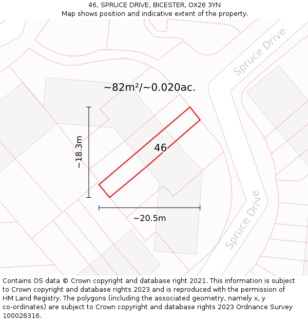 46, SPRUCE DRIVE, BICESTER, OX26 3YN: Plot and title map