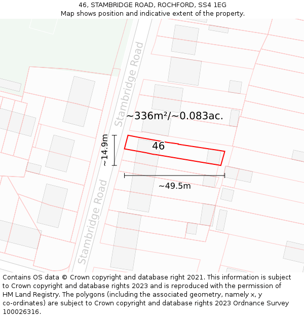 46, STAMBRIDGE ROAD, ROCHFORD, SS4 1EG: Plot and title map